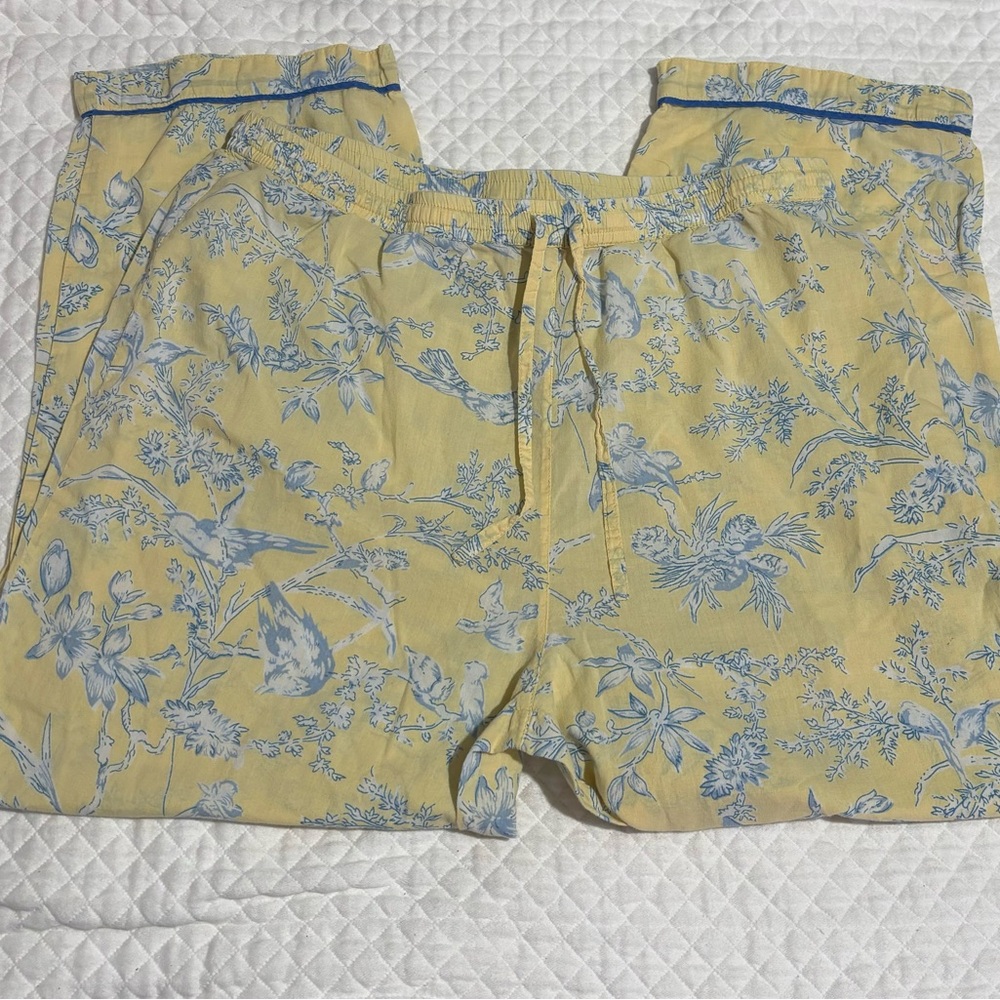 LA Cera Floral Drawstring Capri Pajama Bottoms Size S
